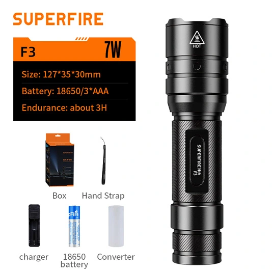 Superfire đèn pin chiến thuật có thể sạc lại 530 lumens F3