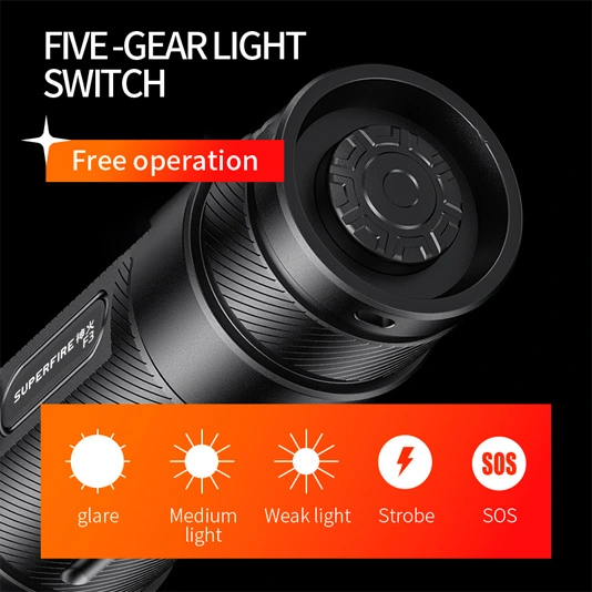 Superfire đèn pin chiến thuật có thể sạc lại 530 lumens F3