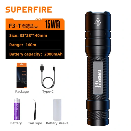 Superfire Đèn pin thu phóng dạng ống lồng F3-T 600 lumens chiến thuật