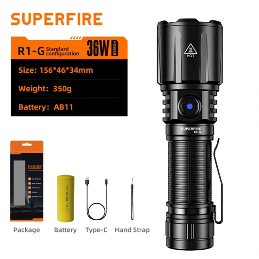Superfire Đèn pin sạc được loại USB công suất cao có thể phóng to R1-G 2300 lumens