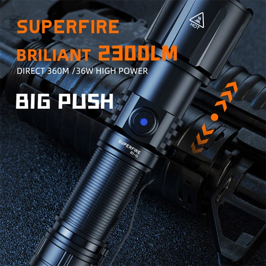 Superfire Đèn pin sạc được loại USB công suất cao có thể phóng to R1-G 2300 lumens