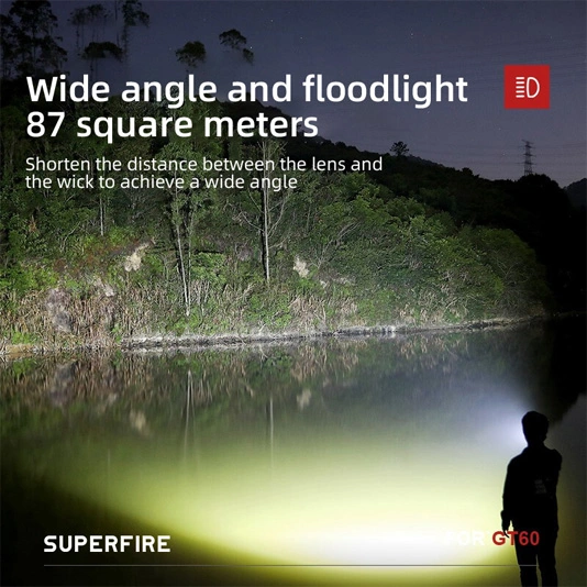 Superfire Đèn pin cầm tay công suất cao Thu phóng 1680 lumens GT60