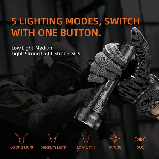 Superfire Đèn pin sạc LED có thể phóng to L3-P90 2700 lumens 36W