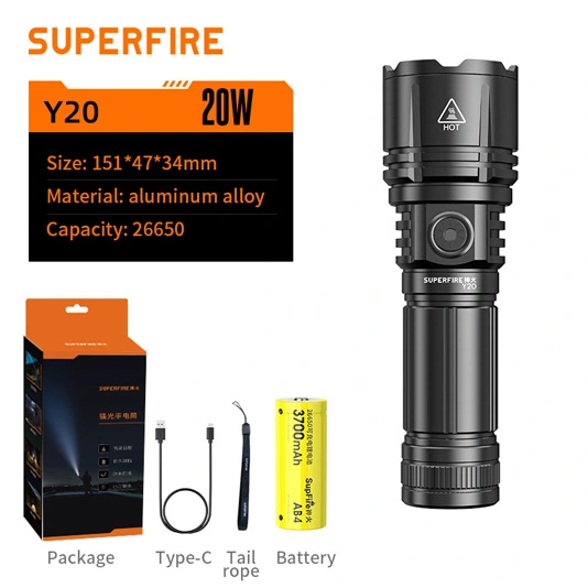Superfire Đèn pin tầm xa công suất cao Y20 1200 lumens có thể sạc lại