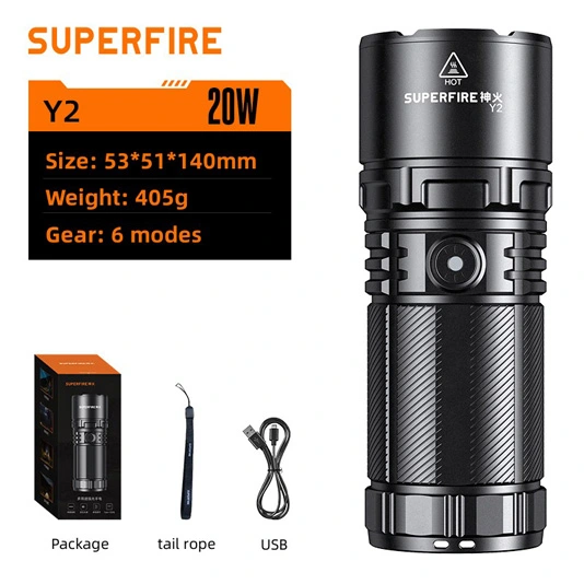 Superfire Đèn pin đường dài công suất cao Y2 1355 lumens có thể sạc lại
