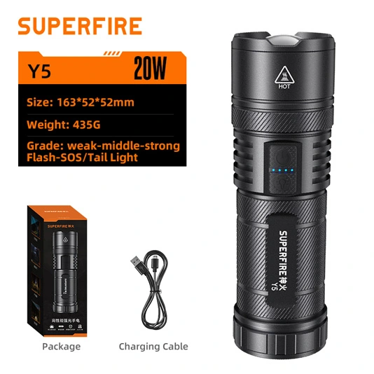 Đèn pin sạc superfire Y5 1200 lumens 20W kèm sạc dự phòng