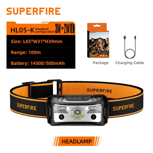 Đèn pha superfire HL05-K cảm biến nhẹ có thể sạc lại