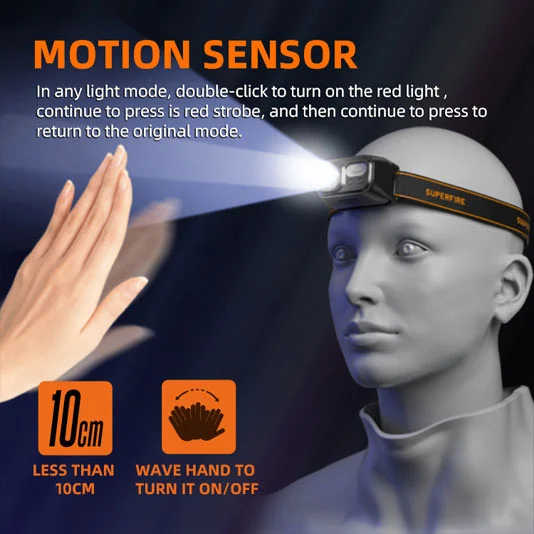 Superfire Đèn pha LED cảm biến sạc USB HL23/HL23-A/HL23-S