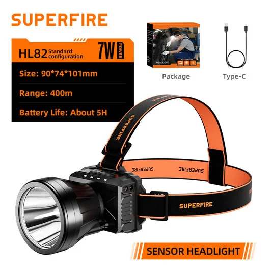 Đèn pha sạc được cảm biến chuyển động superfire hl82