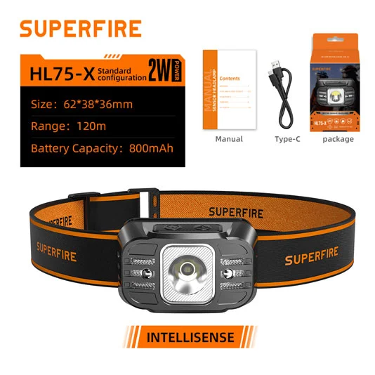 Đèn pin đầu cảm biến chuyển động dòng superfire hl75