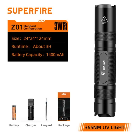 Đèn pin UV 365nm sạc được superfire Z01