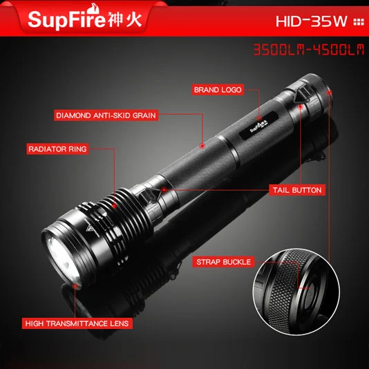 Superfire Đèn pin Xenon HID nhỏ 35W 3500 Lumen