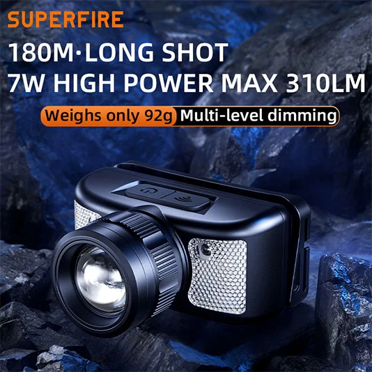 Đèn pha superfire hl91 310 lumen với đèn trắng và đỏ