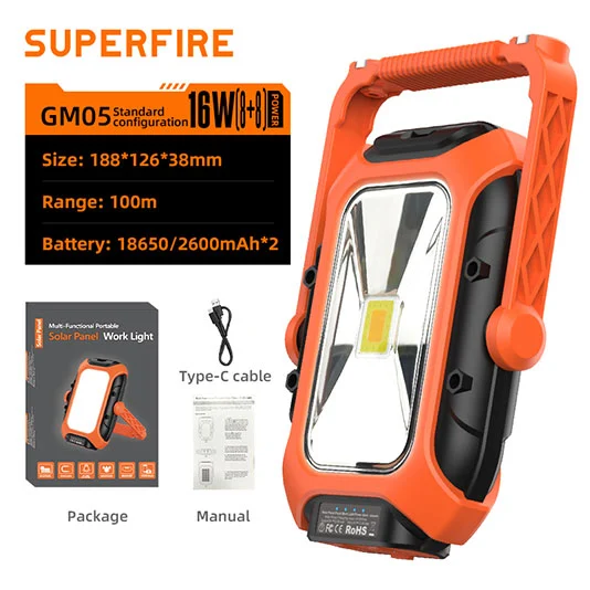 Đèn làm việc từ tính năng lượng mặt trời superfire GM05