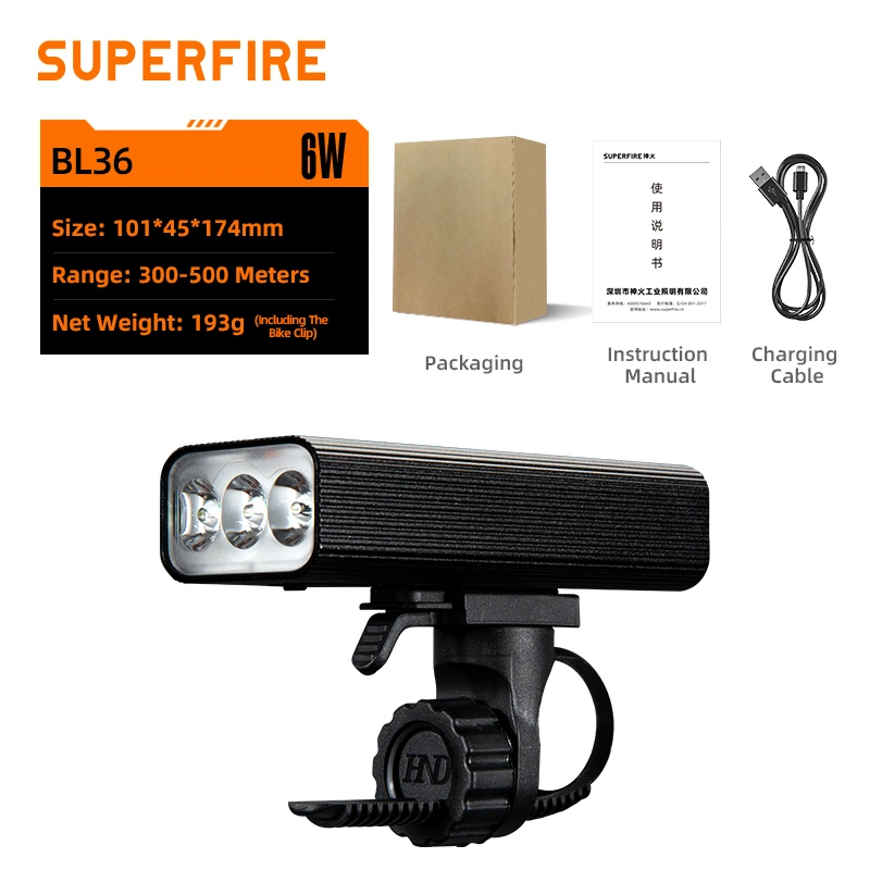 Đèn pha xe đạp BL36: 500 lumen, chùm sáng 300-500m, sạc USB, Chống nước IP65